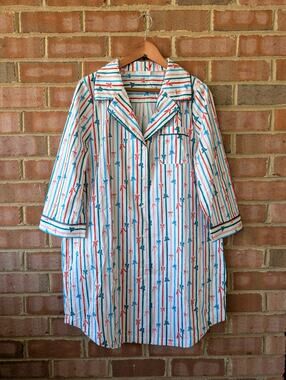 Mersea Nuit Over the Cotton Moon Nightshirt Size Large Bow Print Striped Cotton
